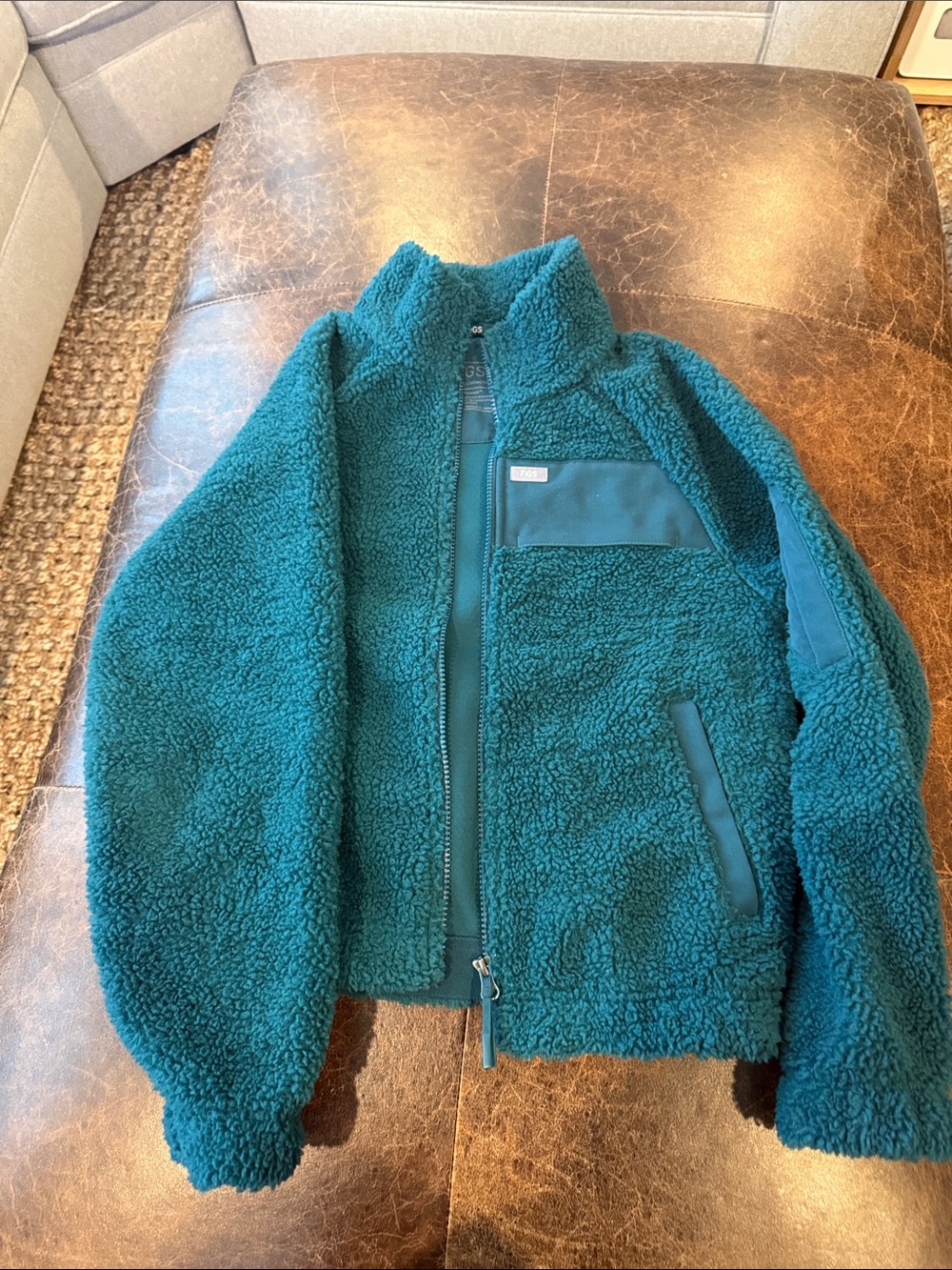 Figs Caribbean Blue Sherpa Puffer Jacket for Women